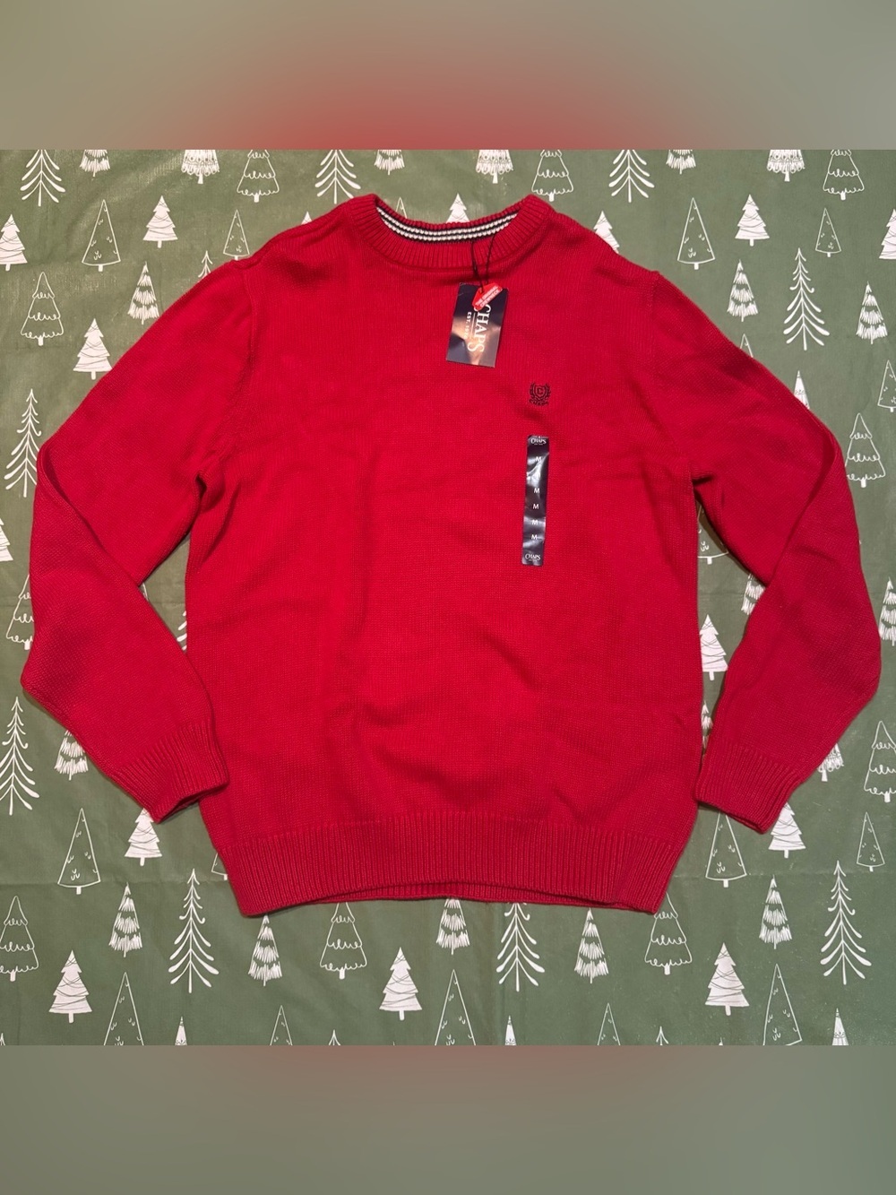 Chaps Men’s Red 100% Cotton Crewneck Sweater Embroidered Logo Medium NWT - Picture 3 of 16
